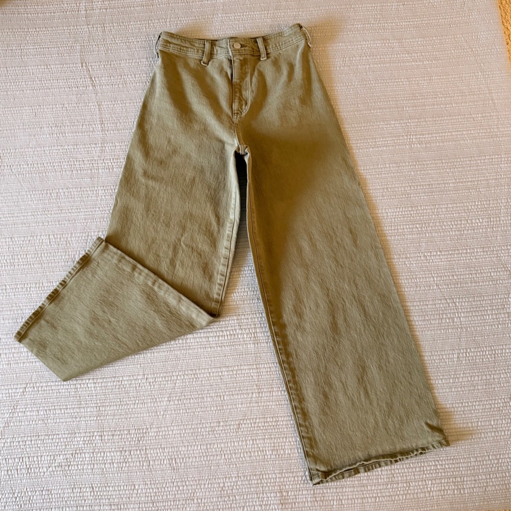 Universal Thread Women Sailor Wide Leg Pants Olive Green High Rise Denim Size 4R